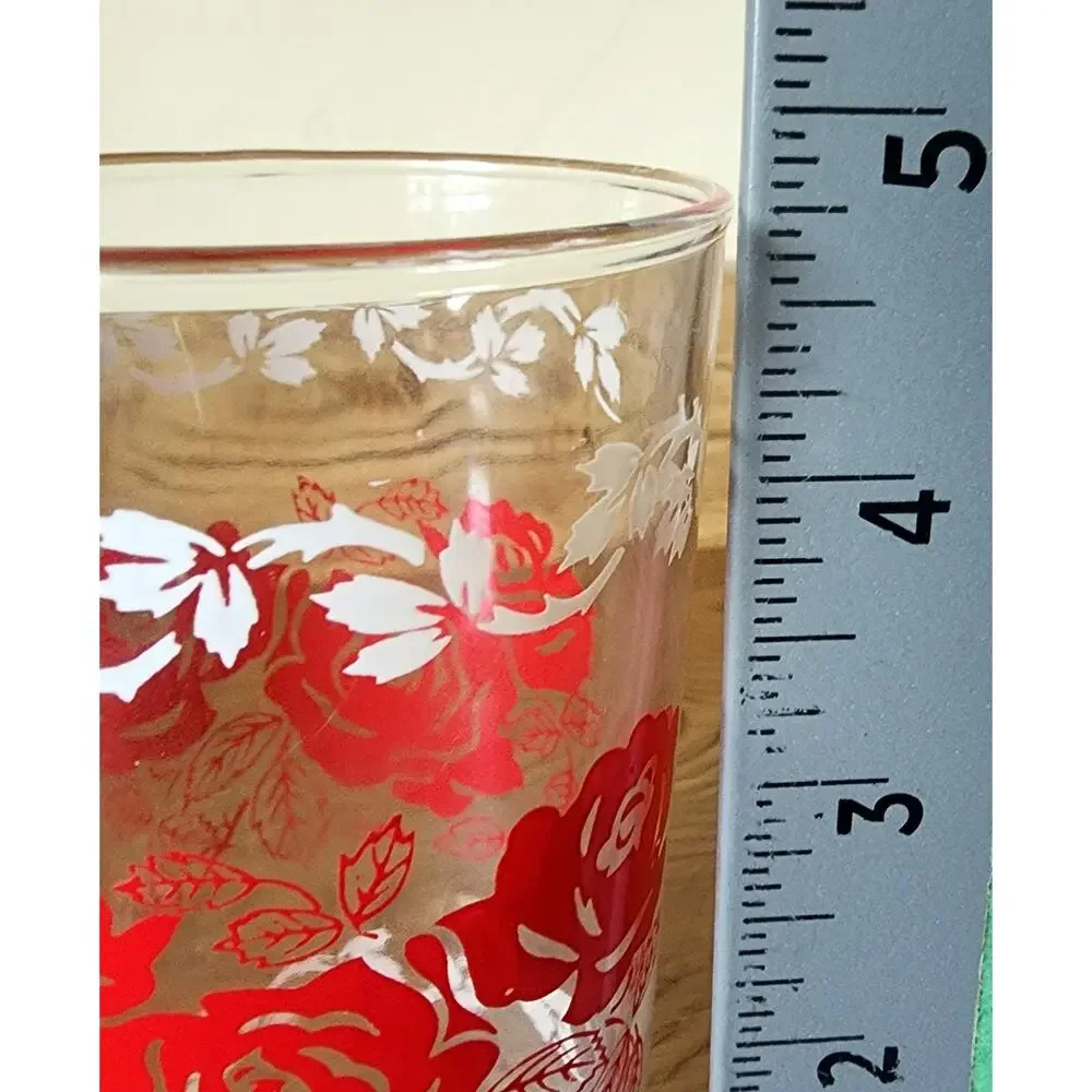Vintage Red Rose 8 oz Drinking Glass 4 3/4